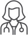 Black and white silhouette drawing of female doctor with stethoscope around her neck.